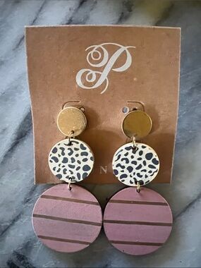 Plunder Women’s Pink & Gold Drop Earrings with Animal Print Accent
( Ayana )